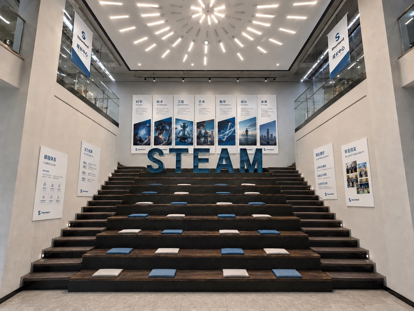 Steamland Chengdu base · tiered event hall