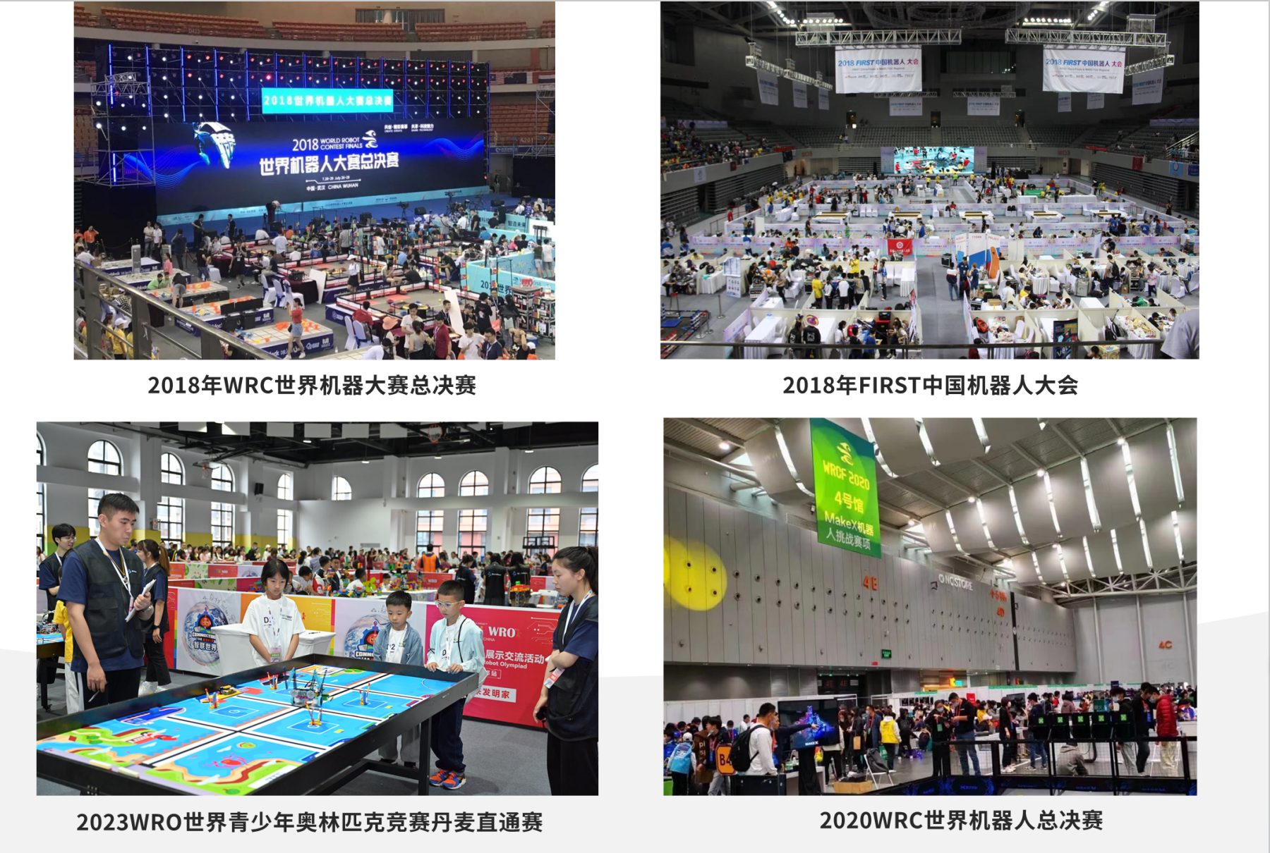 Historical event highlights · WRC 2018 and 2020, FIRST China 2018, WRO 2023